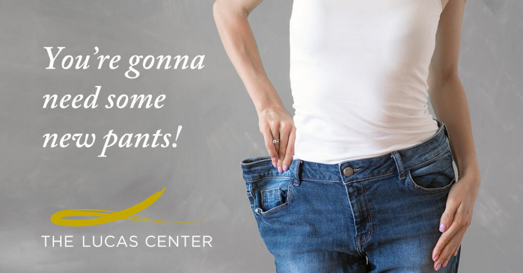Person wearing jeans that are sized too big, with text saying "You're gonna need some new pants!"